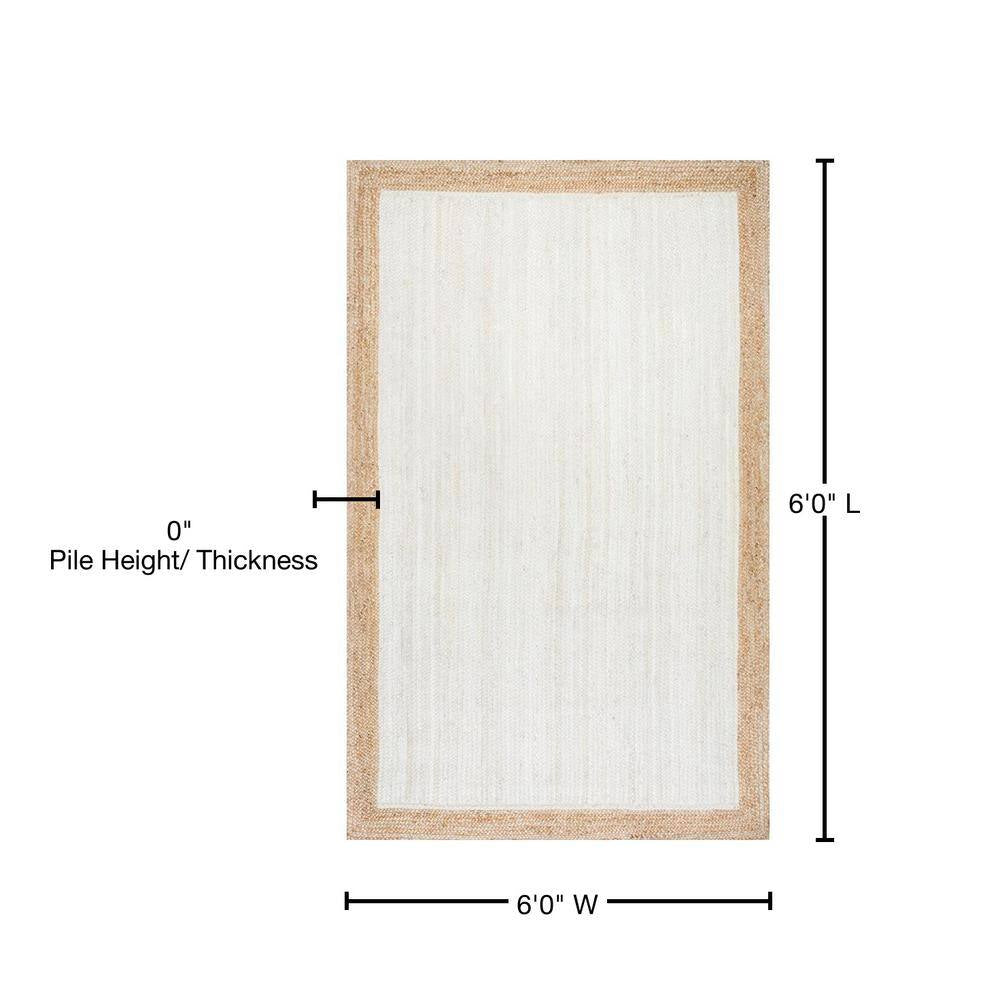 Elanora Farmhouse Bordered Jute White 6 Ft. Square Rug