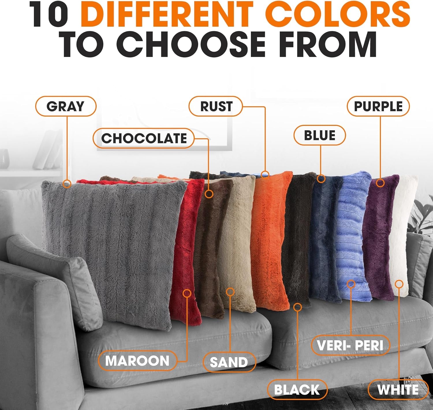 Faux Fur Throw Pillows - Decorative Pillows for Couch, Bed Throw Pillows, Grey Accent Pillows for Bedroom or Living Room Aesthetic, Set of 2 Furry Throw Pillows, 18”X18”