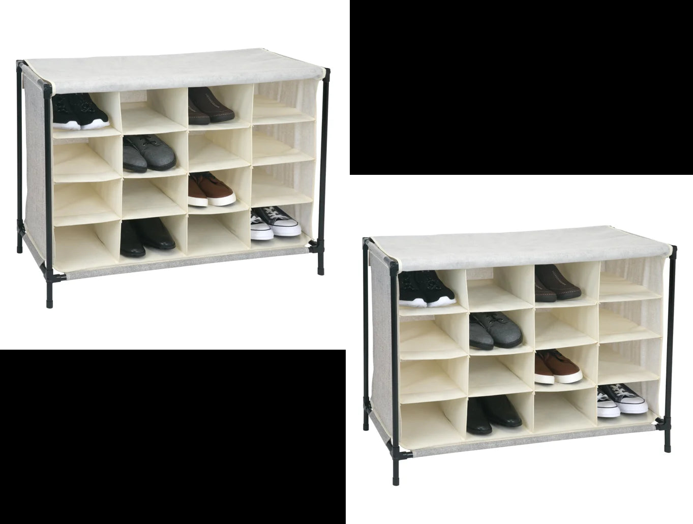 2 Pack 16 Compartment 32 Pair Shoe Fabric Cubby in Beige