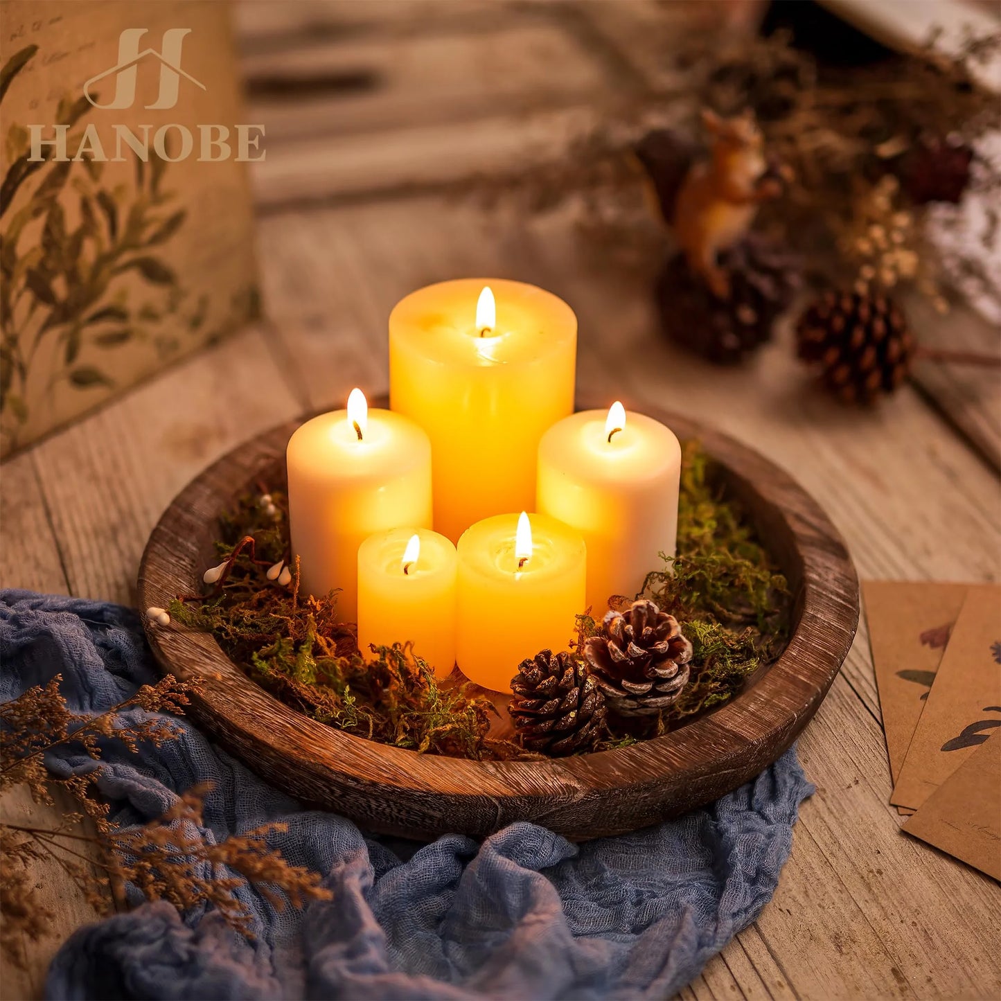 Decorative Candle Tray Decor: round Wooden Trays for Decor,Farmhouse Coffee Table Tray Decor Centerpiece