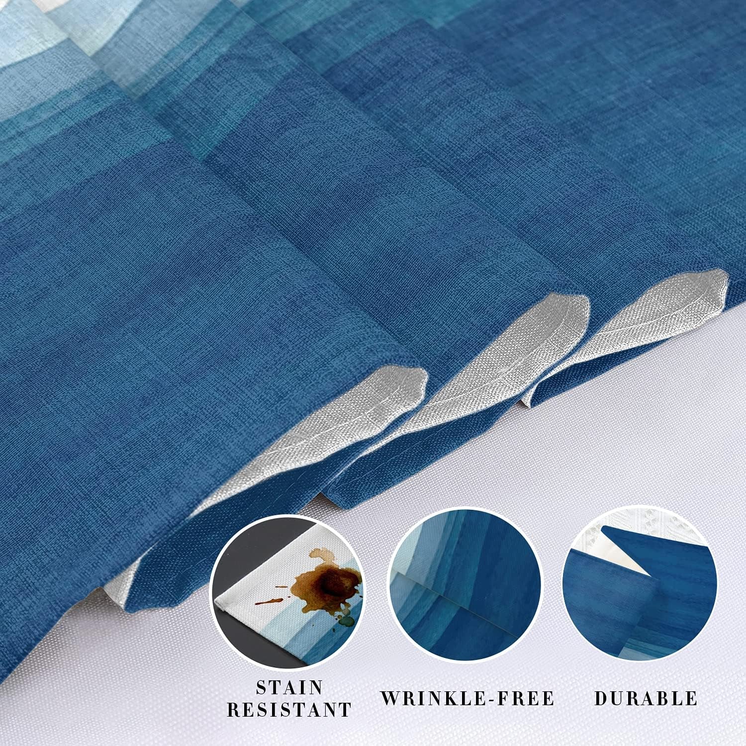 Blue White Table Runner, Non-Slip Dining Table Runners for Kitchen, Ombre Ocean Wave Coffee Table Runners Dresser Scarf for Living Room Garden Wedding Parties (13X90 Inches Long)