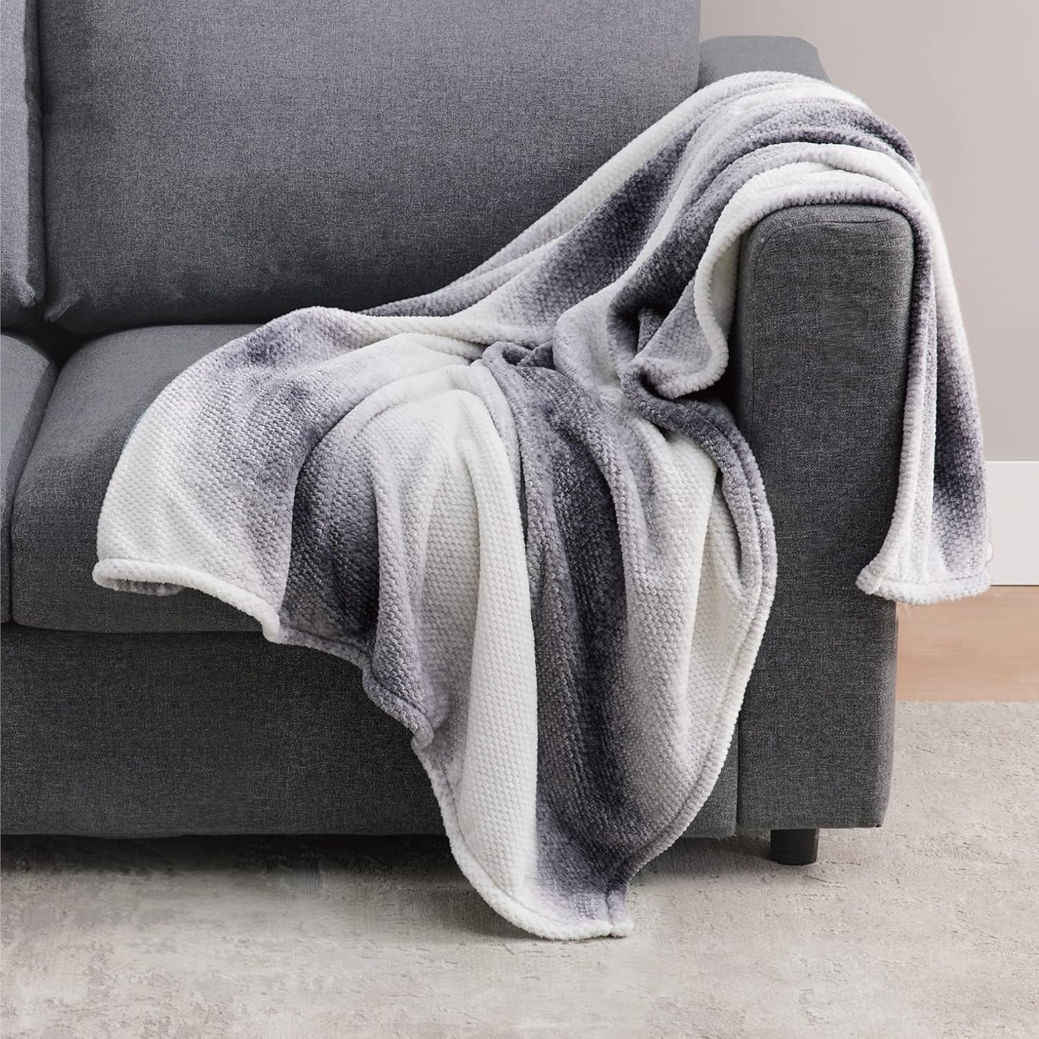 Soft Throw Blankets for Couch - Cozy Blanket Lightweight, Flannel Fleece Throw Blanket Gradient, 60X80 Inches Gray