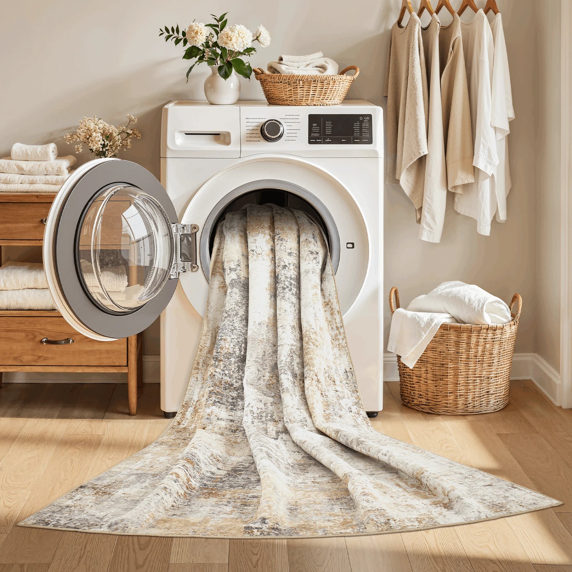 8'X10' Washable Area Rugs for Living Room, Modern Abstract Printed Carpet, Non Slip Indoor Rug for Bedroom Home Decor Carpets, Grey Gold