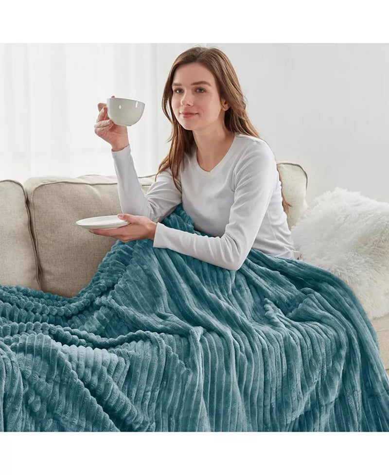 Ultra Soft & Light Ribbed Fleece Blanket - Throw/Travel 50"X60"