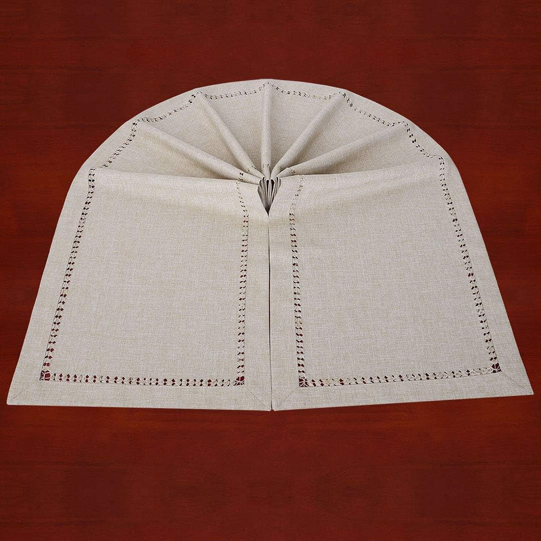 Handmade Hemstitched Polyester Rectangle Table Runners,Beige 14X72 Inch