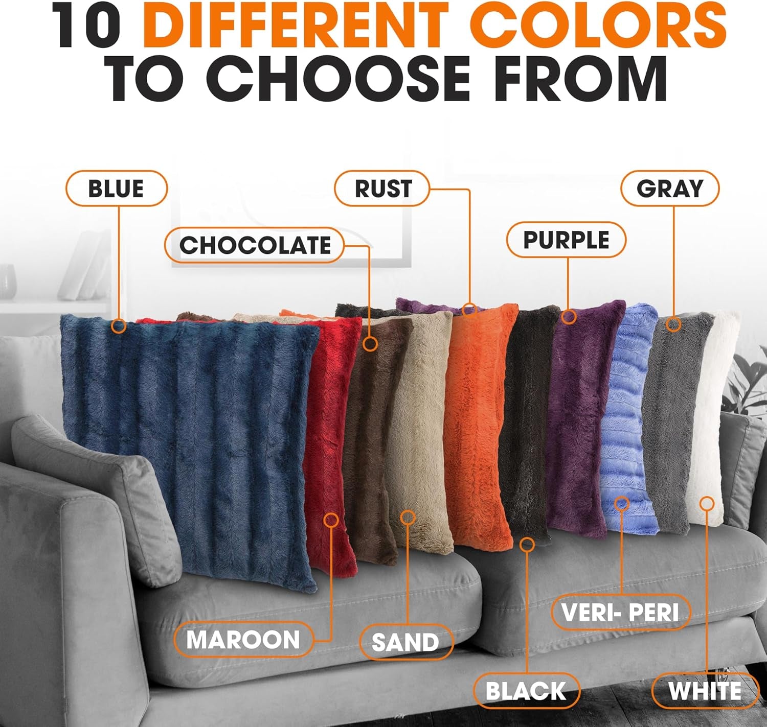 Faux Fur Throw Pillows - Decorative Pillows for Couch, Bed Throw Pillows, Blue Accent Pillows for Bedroom or Living Room Aesthetic, Set of 2 Furry Throw Pillows, 20" X 20"