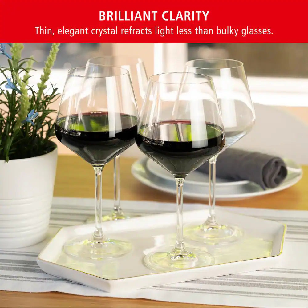 22.6 Oz. Burgundy Wine Glasses European-Made Lead-Free Crystal, Classic Stemmed, Dishwasher Safe, Gift Set (Set of 4)