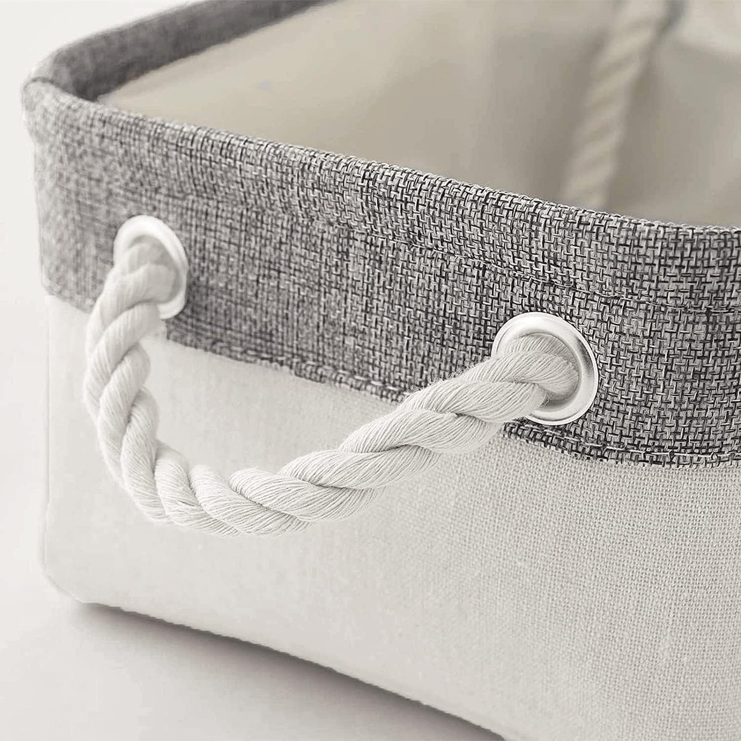 Basket for Organizing Cube Stgorage Bin - Small 6 Pack Fabric Storage Cubes Collapsible Baskets for Shelves with Rope, Bins for Organization Closet Cloth Toy Laundry Canvas (Grey&White 12X8X5.2 Inch)
