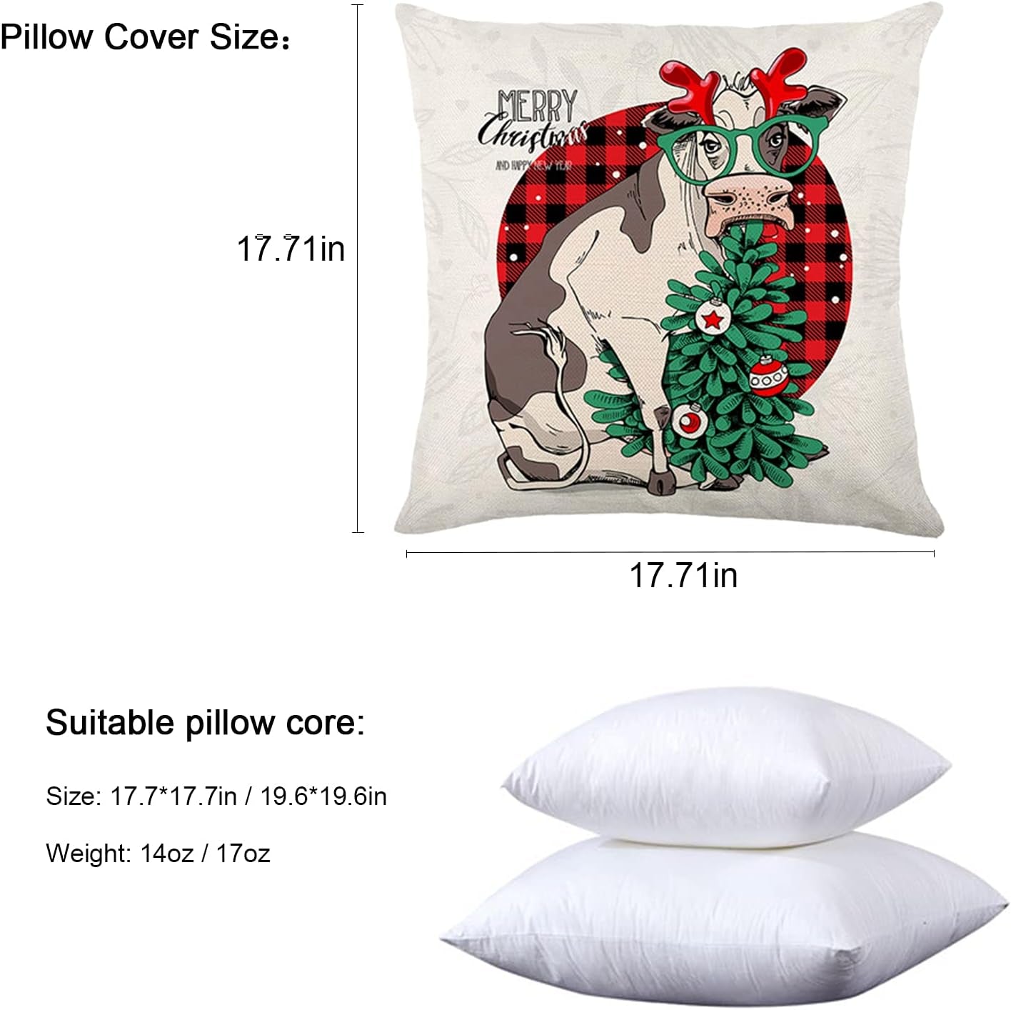 Set of 4 Christmas Pillow Covers 18X18 Throw Pillow Covers Decorative Cushion Covers Sofa Pillows Case Christmas Decorations Home Decor (Xmas-White15, Linen)