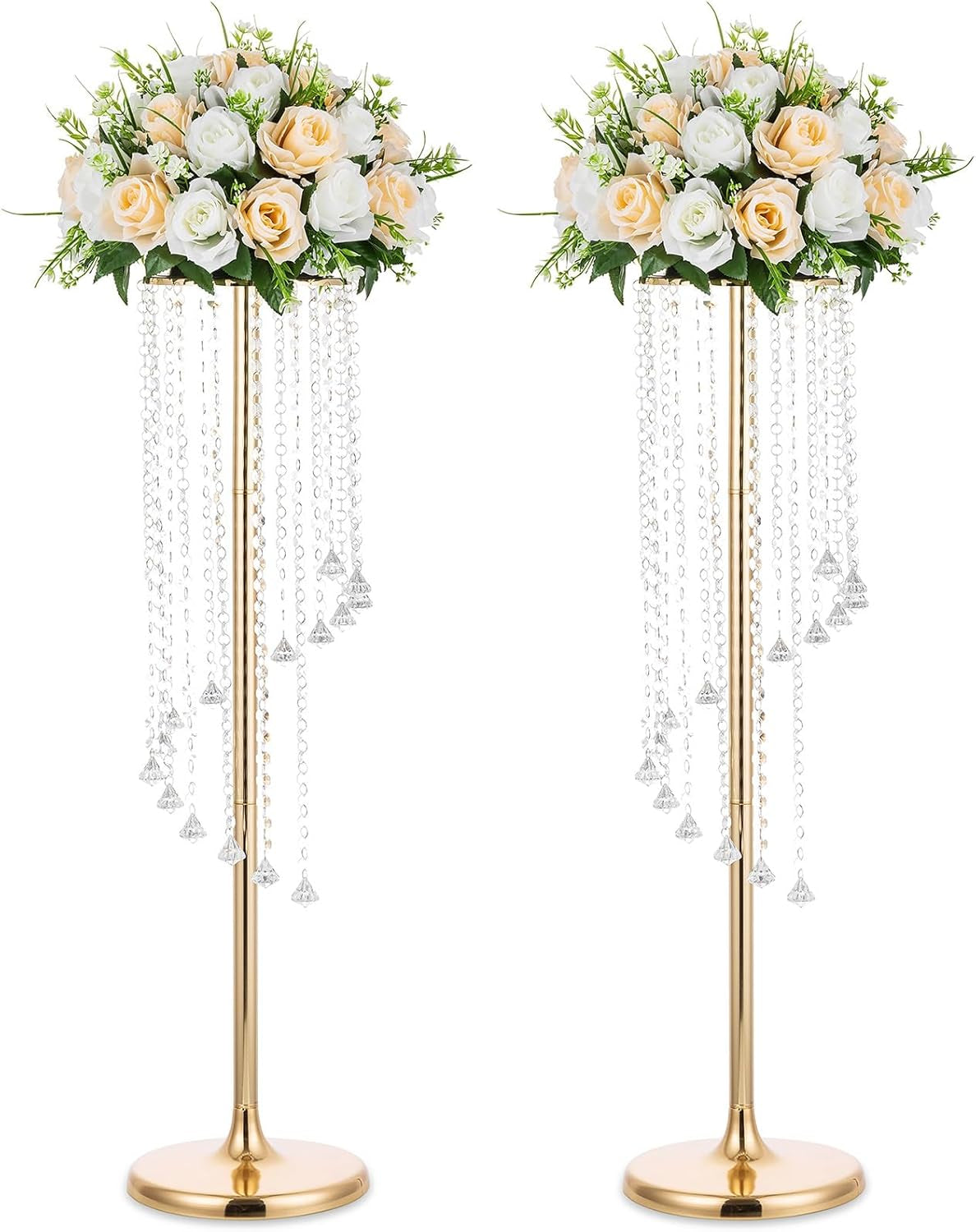 2 Pcs 35.4Inch Tall Wedding Centerpieces Gold Vases Crystal Flower Vase Metal Flowers Stand for Party Tables Decorations - Elegant Bulk Weddings Decoration Table Chandelier Centerpiece Stands