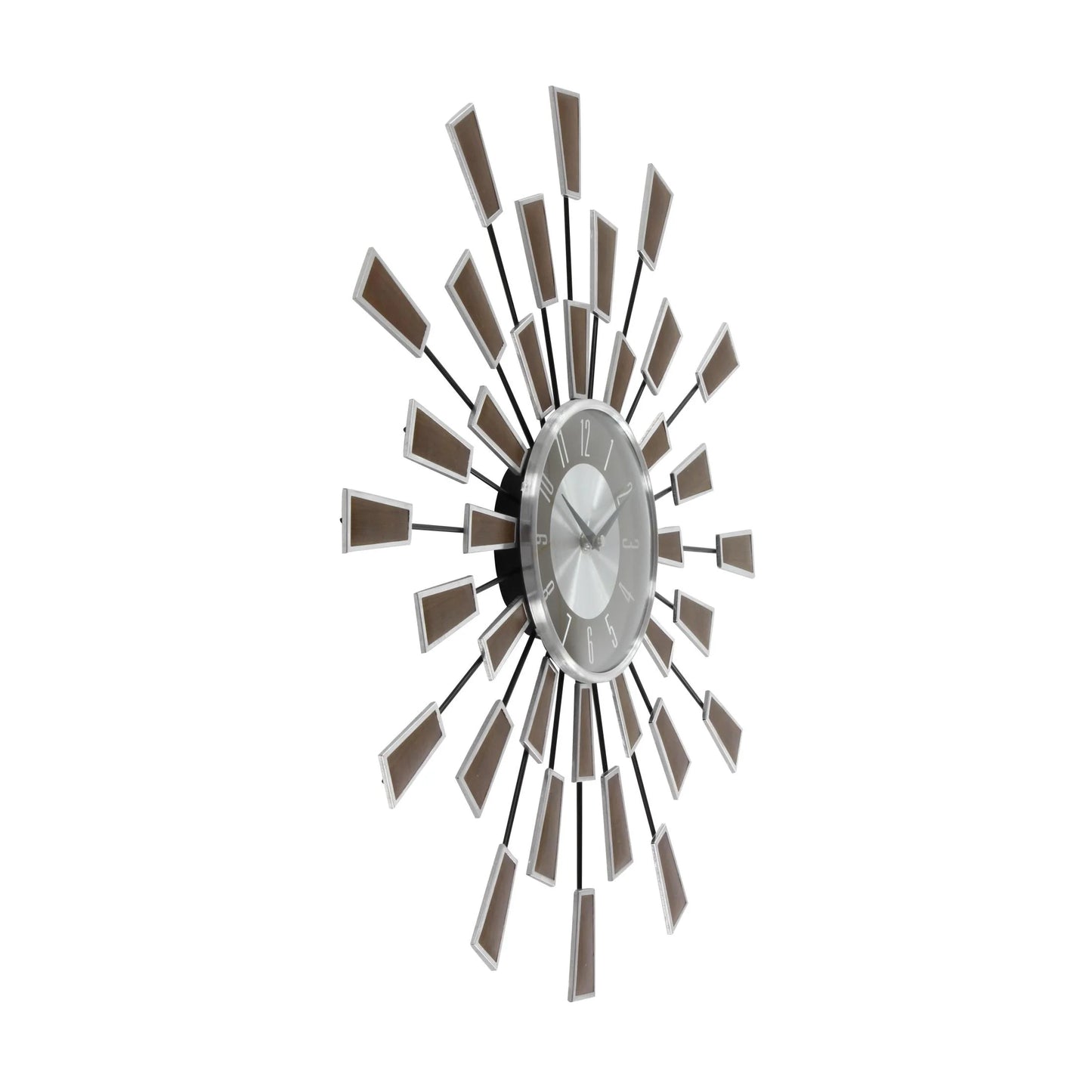 22" Brown Metal Starburst Starburst Wall Clock with Silver Accents