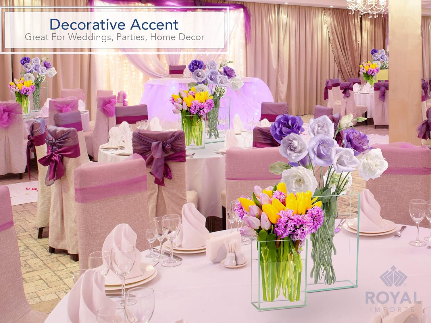 Flower Glass Vase Decorative Centerpiece for Home or Wedding by  - Flat Rectangle Plate Glass, 7" W X 10" H, Clear