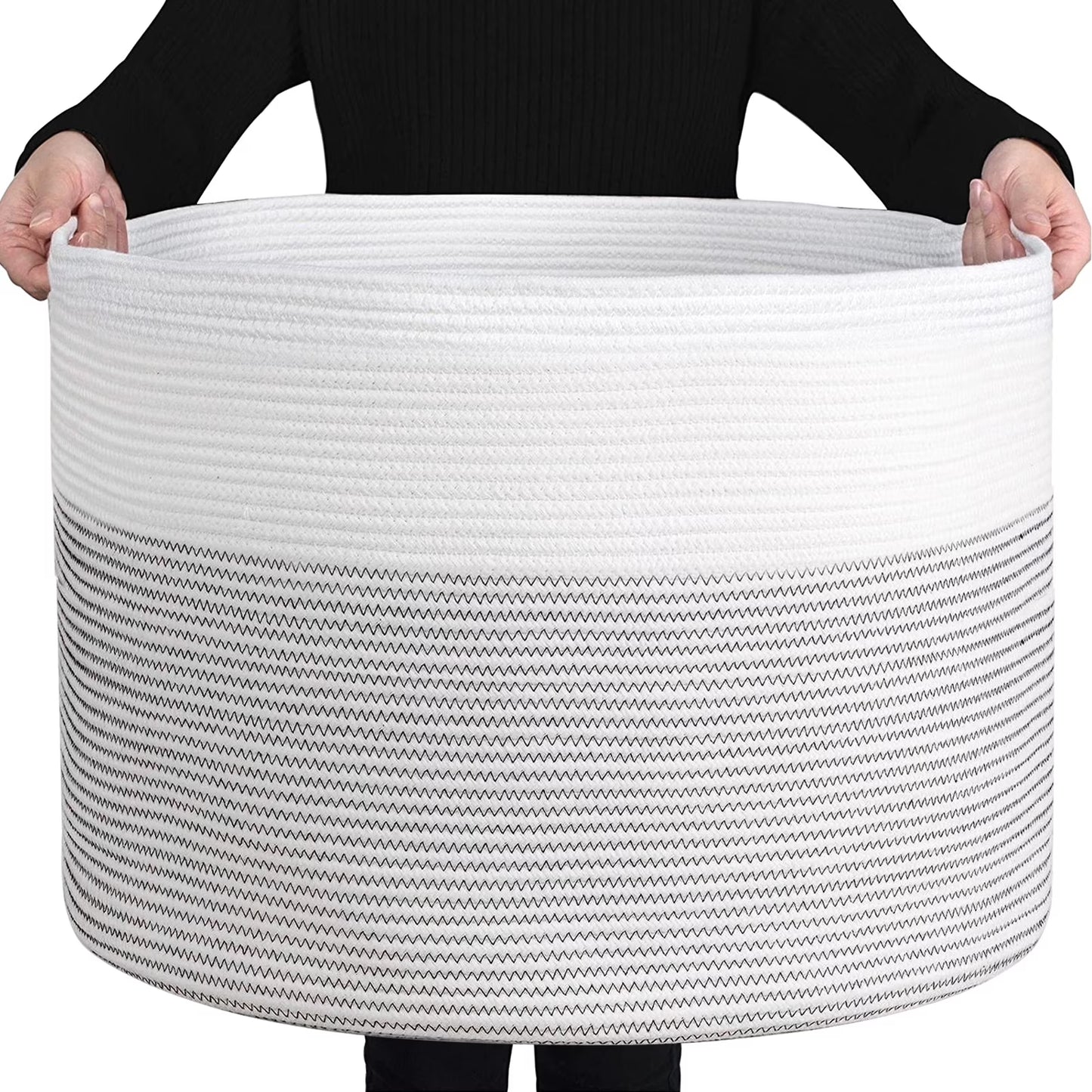 XXXL Cotton Rope Basket (23.6"X15.7"),100% Cotton,Extra Large Woven Storage Basket,Blanket Basket Living Room,Toy Storage Basket,Pillow Basket,Laundry Basket,Round Basket,Baby Hamper