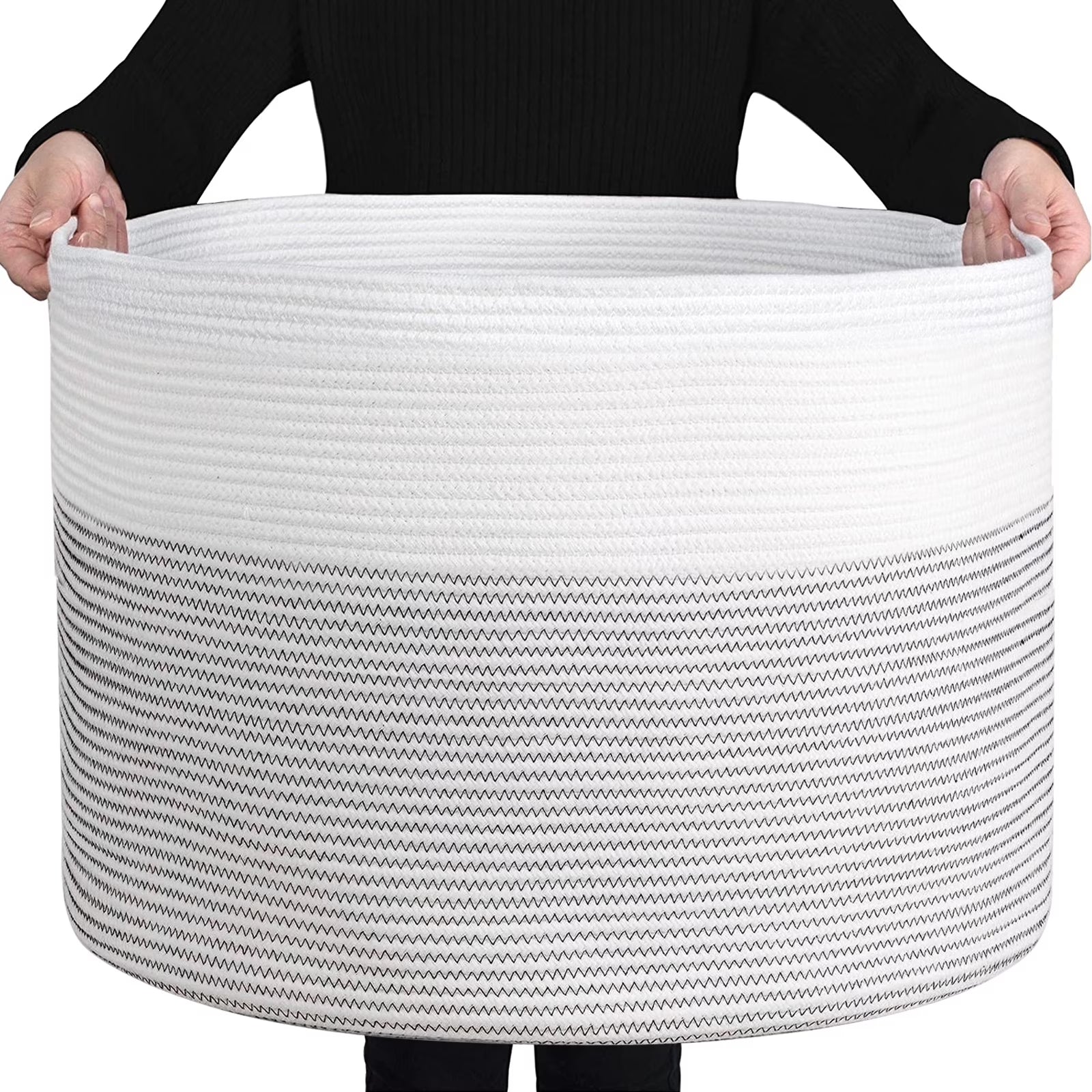 XXXL Cotton Rope Basket (23.6"X15.7"),100% Cotton,Extra Large Woven Storage Basket,Blanket Basket Living Room,Toy Storage Basket,Pillow Basket,Laundry Basket,Round Basket,Baby Hamper