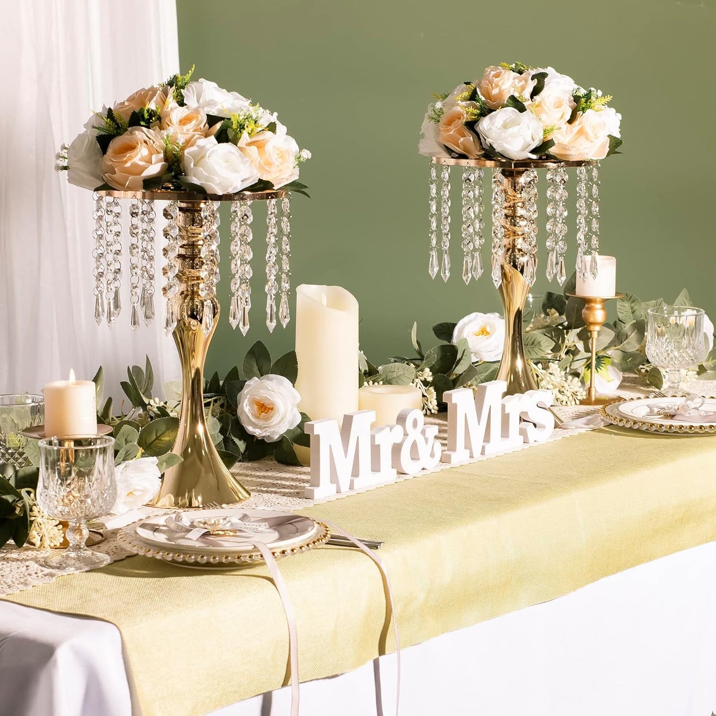 Wedding Centerpieces for Tables, 12.99In Metal Gold Vases for Centerpieces, 2Pcstall Crystal Flower Stand for Centerpiece Table Wedding Party Reception Home Decor