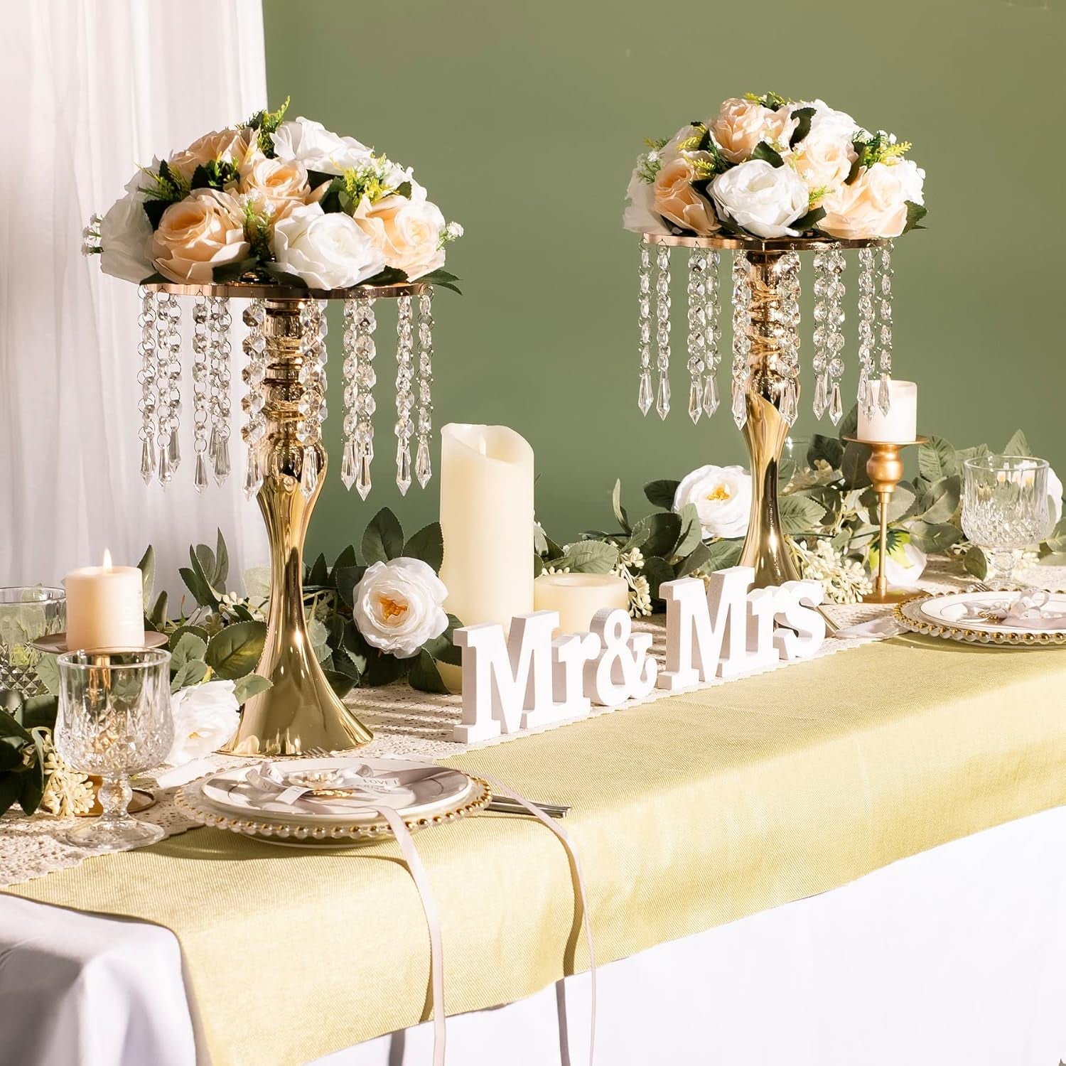 Wedding Centerpieces for Tables, 12.99In Metal Gold Vases for Centerpieces, 2Pcstall Crystal Flower Stand for Centerpiece Table Wedding Party Reception Home Decor