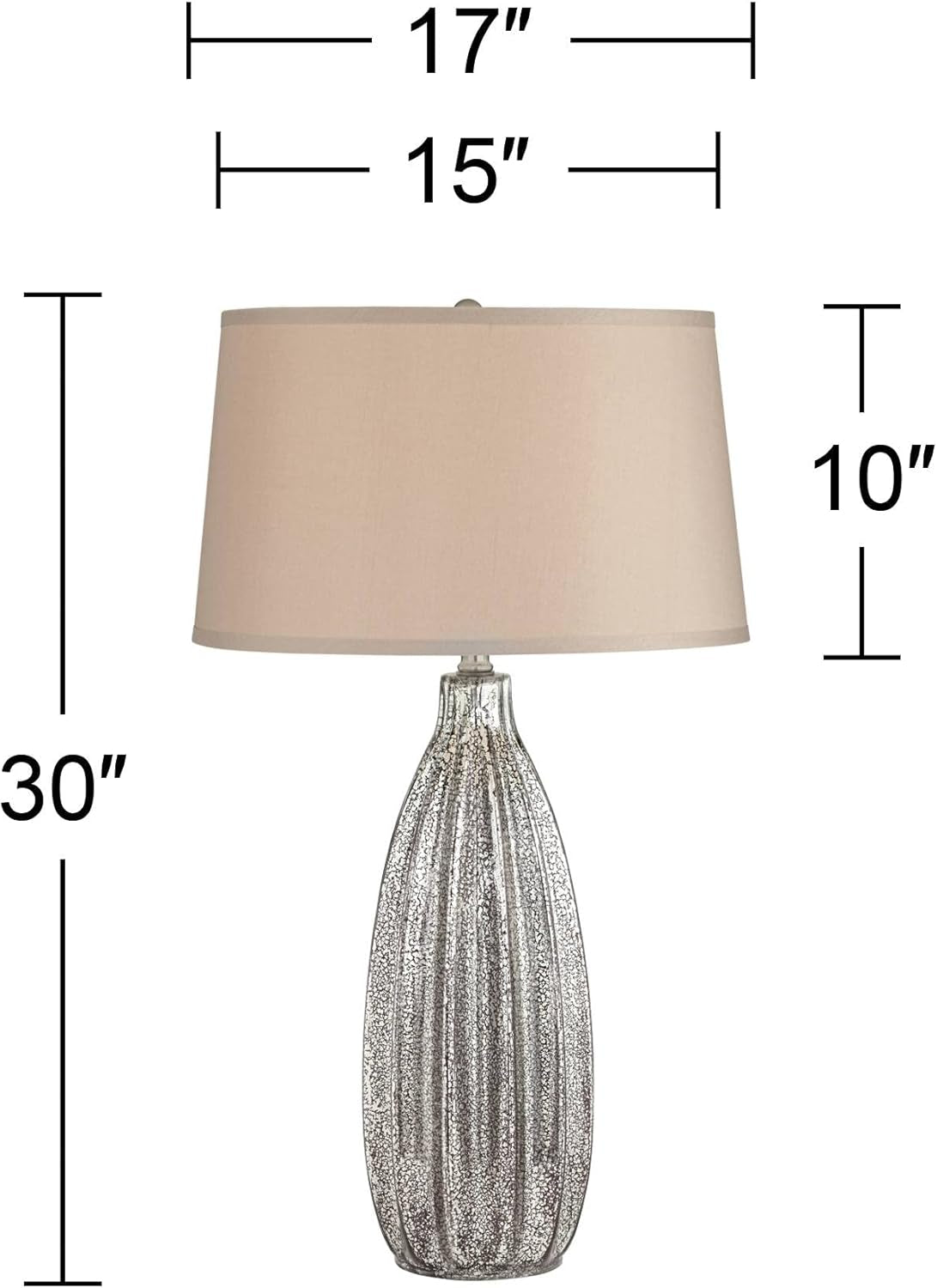 Stella Modern Table Lamp 30" Tall Fluted Mercury Ribbed Glass Taupe Tapered Drum Shade Decor for Bedroom Living Room House Home Bedside Nightstand Office Entryway Kids Family