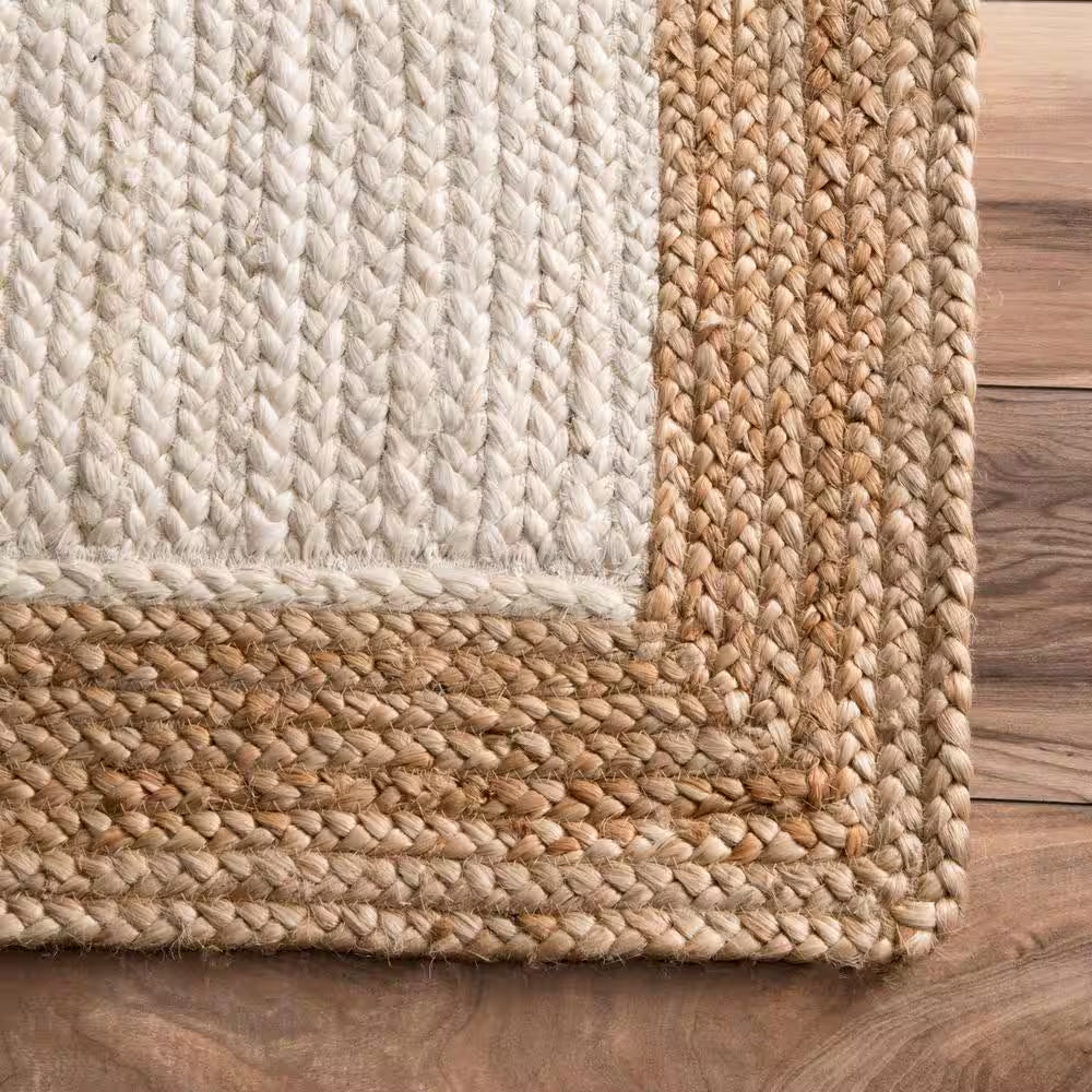 Elanora Farmhouse Bordered Jute White 6 Ft. Square Rug