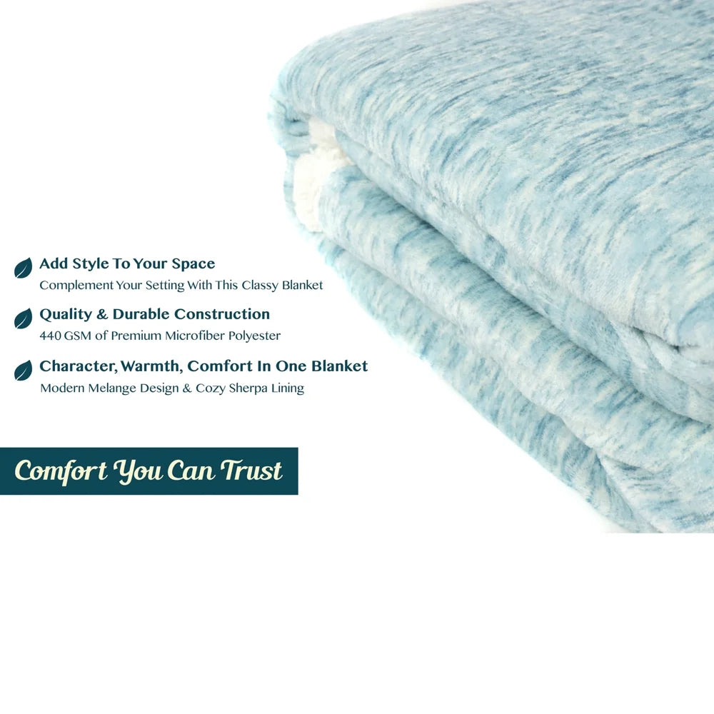 Melange Sherpa Fleece Throw Blanket | Super Soft, Reversible, Microfiber Fleece Blanket Throw | Luxurious Plush Fuzzy Turquoise TV Blanket for Couch Sofa(50X60 Inches, Sea Blue)