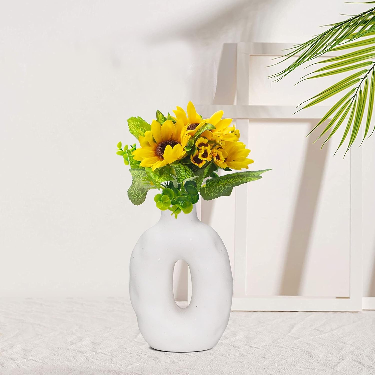 Ceramic Vase for Home Decor, Modern White Vase for Mantel, Living Room, Office, Table and Wedding Decorative