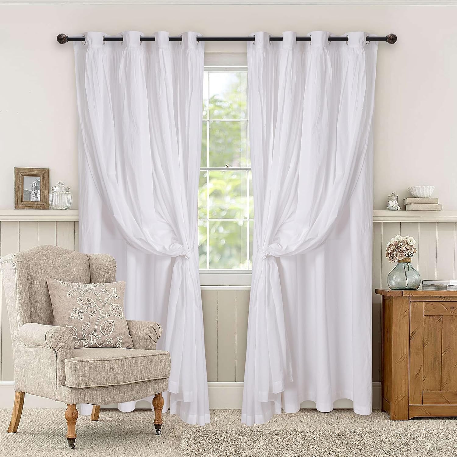 White Cotton Curtains Set of 2, White Cotton Curtains 96 Inches Long & 50 Inch Wide,Cotton Curtains,Grommete Curtains,White Cotton Curtains,White Panel Curtains, Double Layer Grommete Curtains