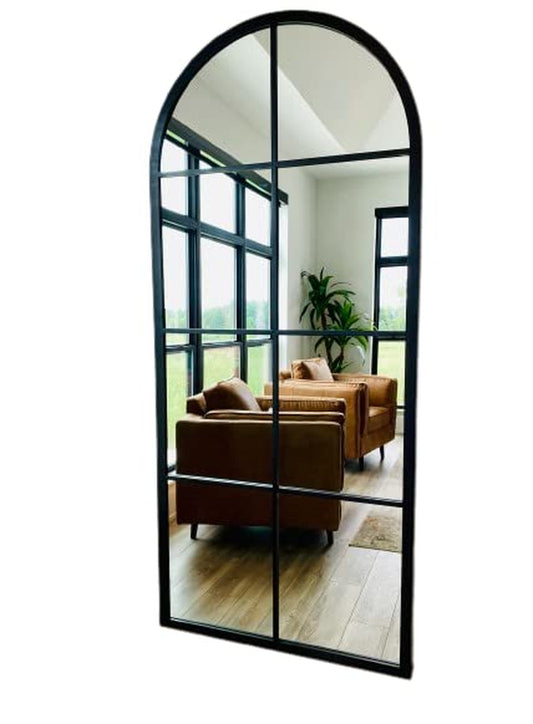 Large Arched Window Pane Floor Mirror (90" X 40", Custom Paint)