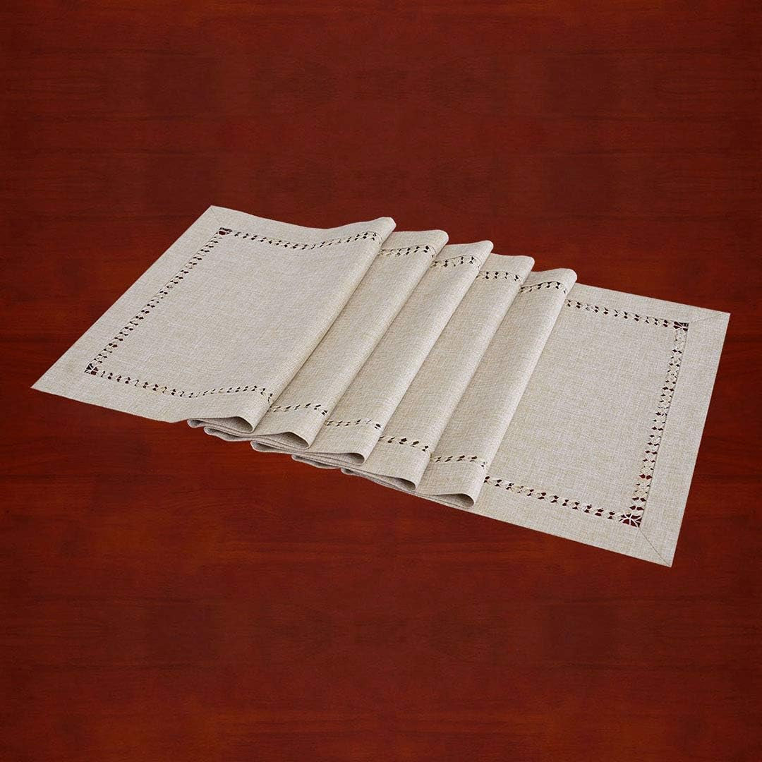 Handmade Hemstitched Polyester Rectangle Table Runners,Beige 14X72 Inch