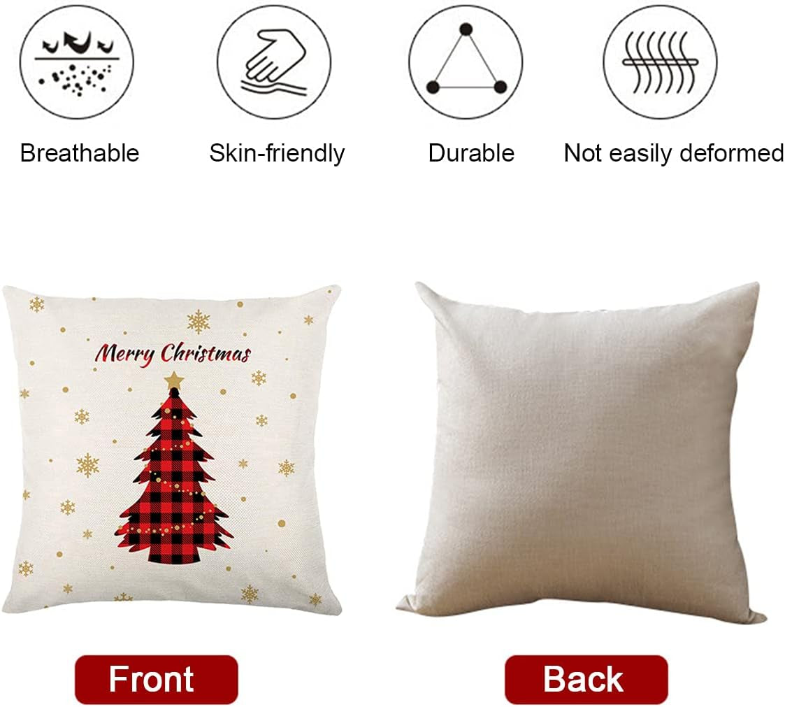 Set of 4 Christmas Pillow Covers 18X18 Throw Pillow Covers Decorative Cushion Covers Sofa Pillows Case Christmas Decorations Home Decor (Xmas-White15, Linen)