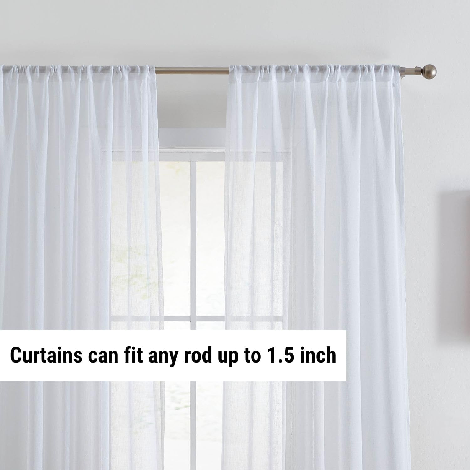 Penelope Faux Linen Textured Semi Sheer Privacy Sun Light Filtering Transparent Window Pocket Hole Thick Curtains Drapery Panels for Bedroom & Short Windows, 2 Panels (54 W X 54 L, White)