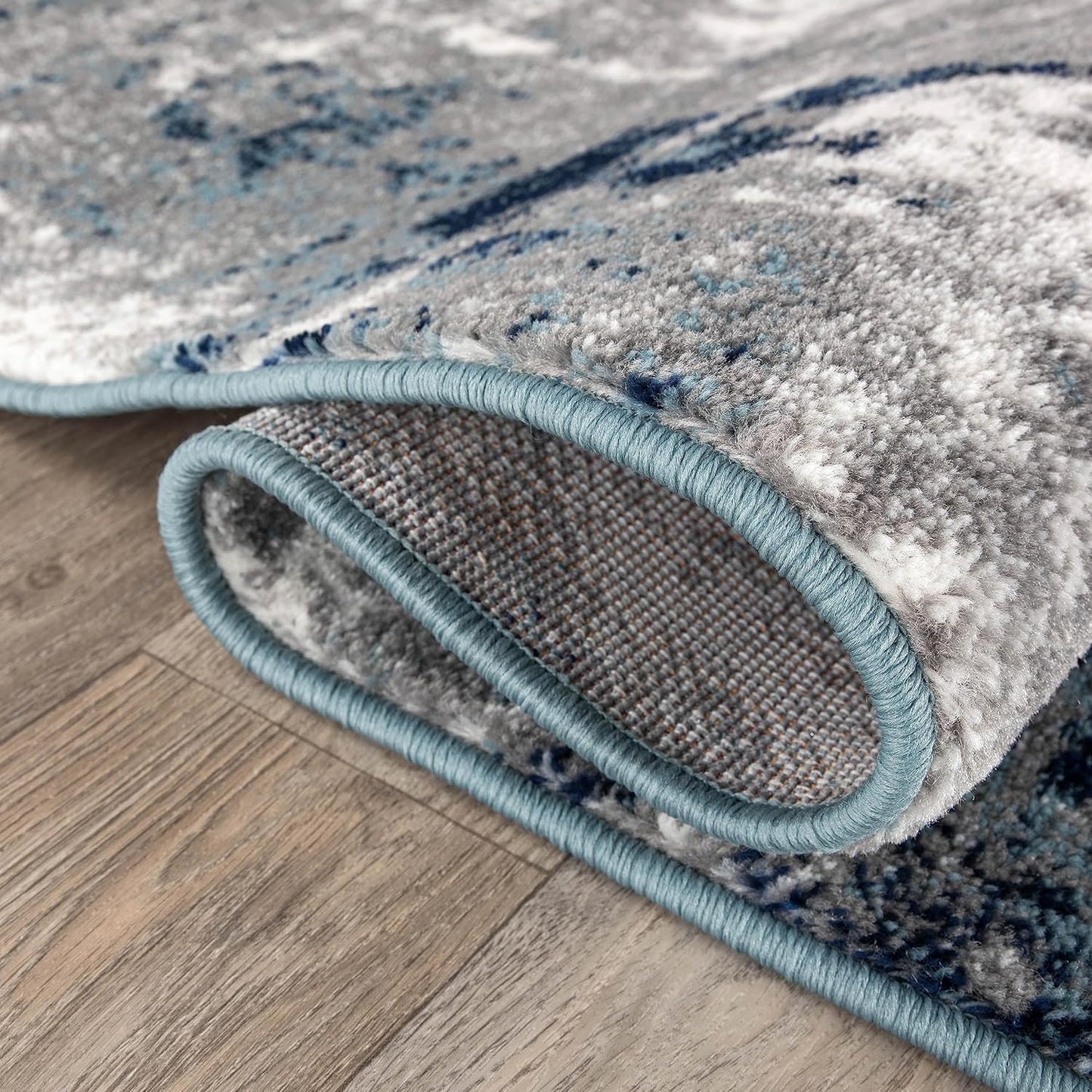 Contemporary Abstract Distressed Area Rug 5' X 7' Blue