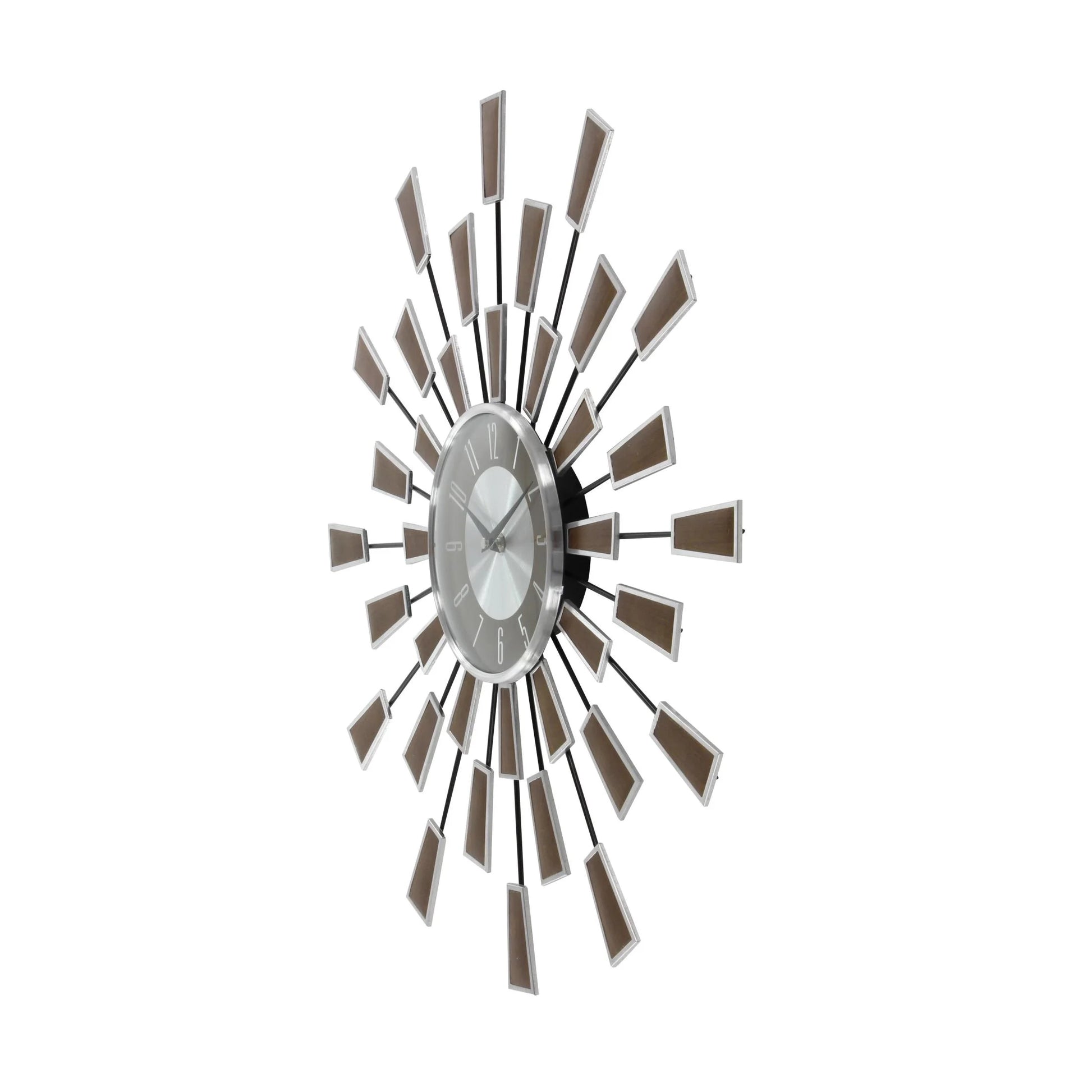22" Brown Metal Starburst Starburst Wall Clock with Silver Accents