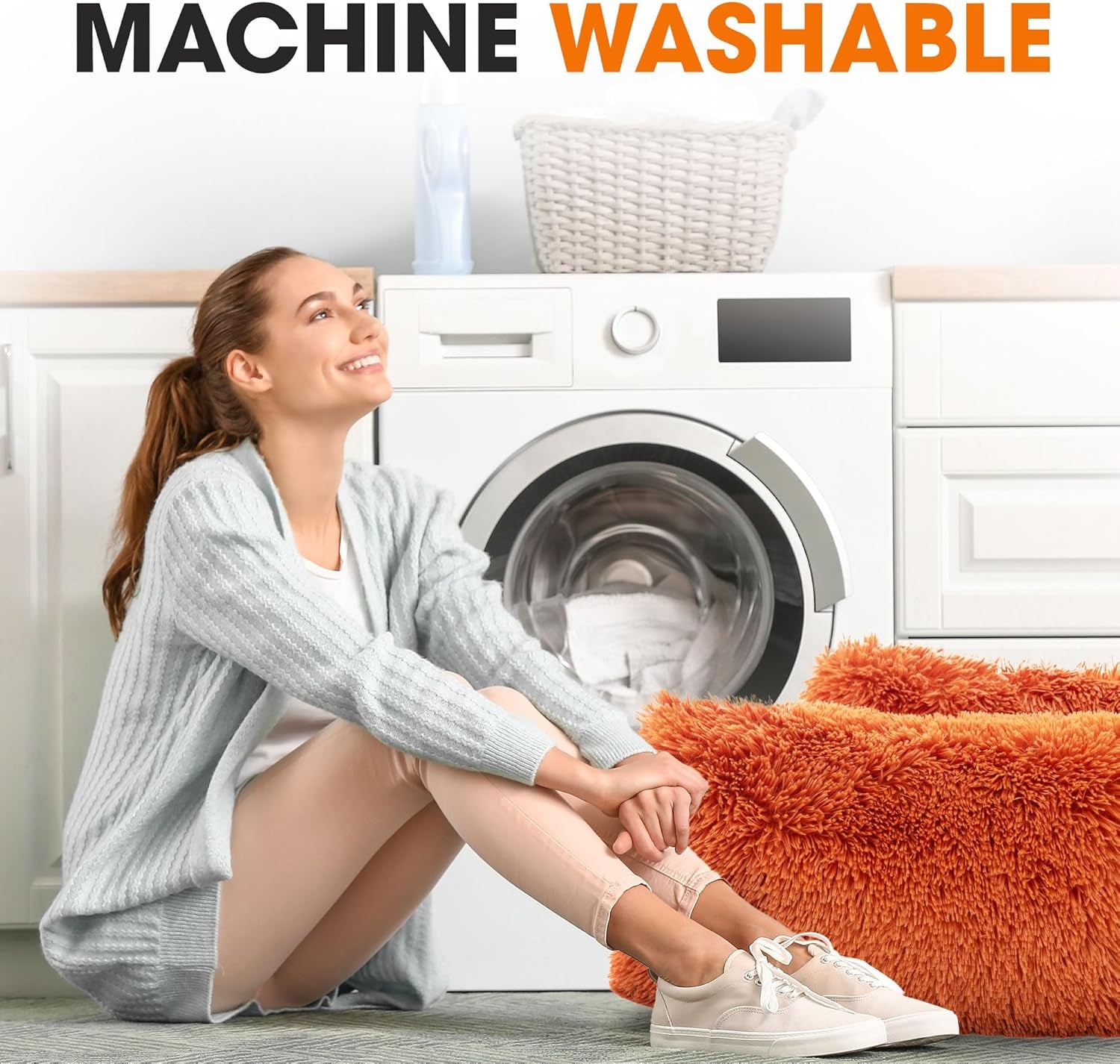 Throw Pillows for Couch and Bed, Soft Shaggy Throw Pillows with Inserts Included, Cozy Long Hair Faux Fur Pillows - Set of 2-12" X 20" - Rust Orange