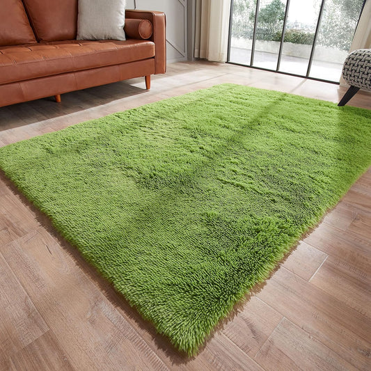7X10 Area Rugs for Living Room, Green Rug for Bedroom, Large Area Rug, Fluffy Shag Fuzzy Soft Rug for Kids Boys Girls Room, Big Rug, Indoor Plush Shaggy Furry Rug, Floor Rugs, Carpet