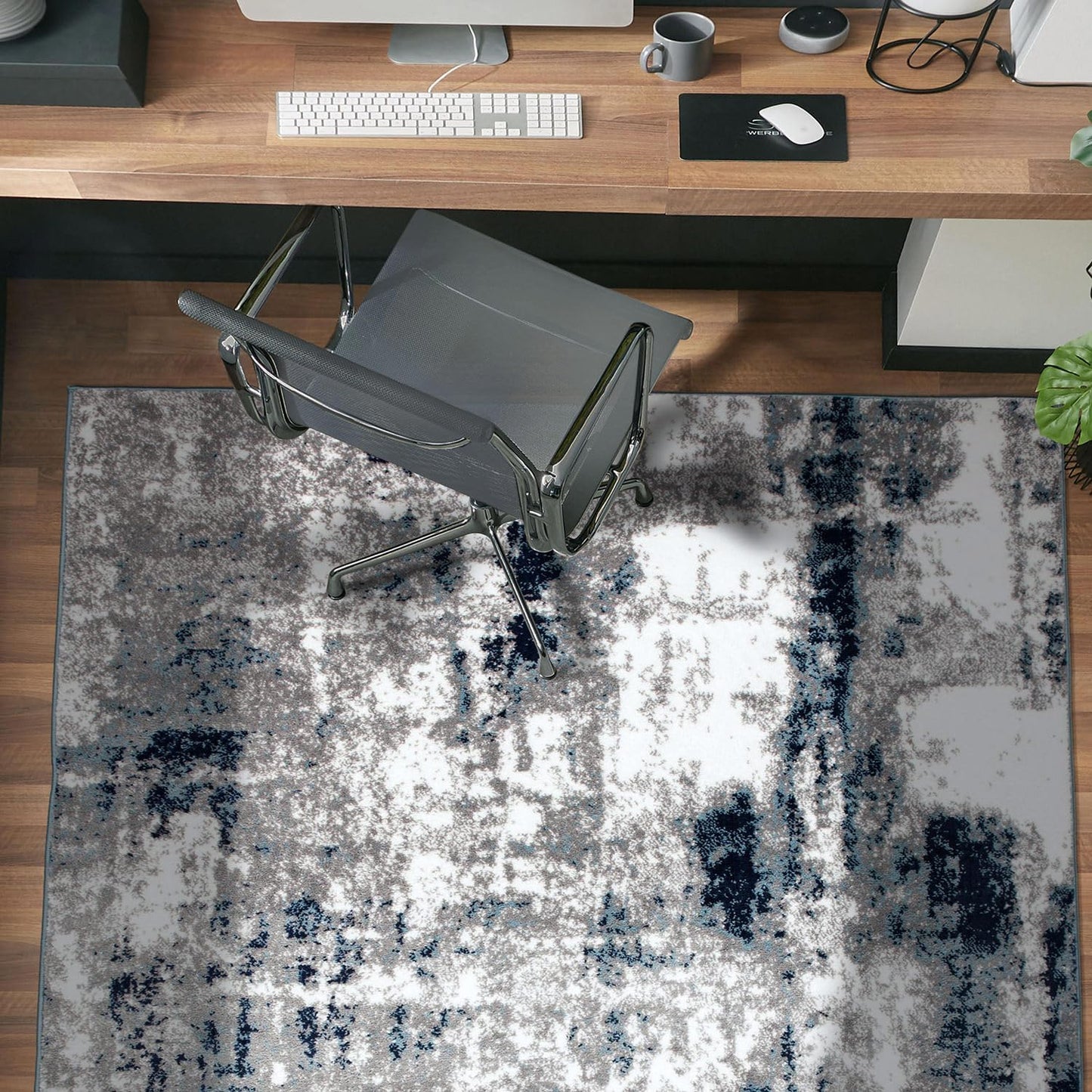 Contemporary Abstract Distressed Area Rug 5' X 7' Blue