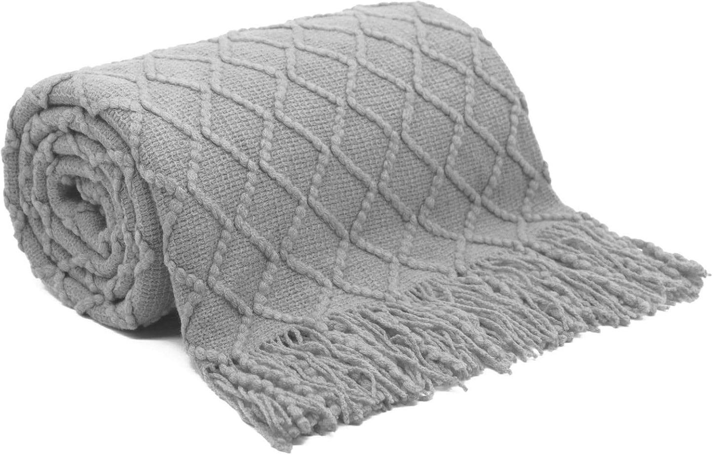 Grey Throw Blankets, Knit Throw Blanket, Boho Throw Blanket for Couch,Bed, Farmhouse Throw Blanket, Lightweight Woven Throw Blanket, Decorative Throw Blanket (50"X60")