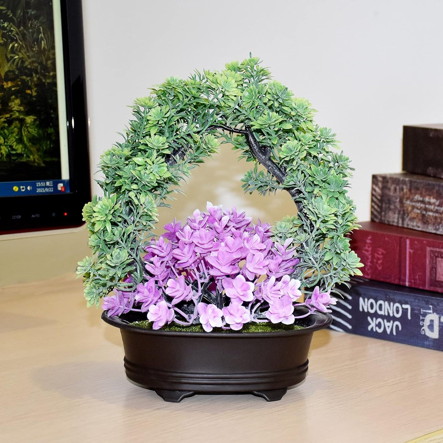 Artificial Flowers Basket of Aoi Flowers for Indoor / Outdoor Potted Plants