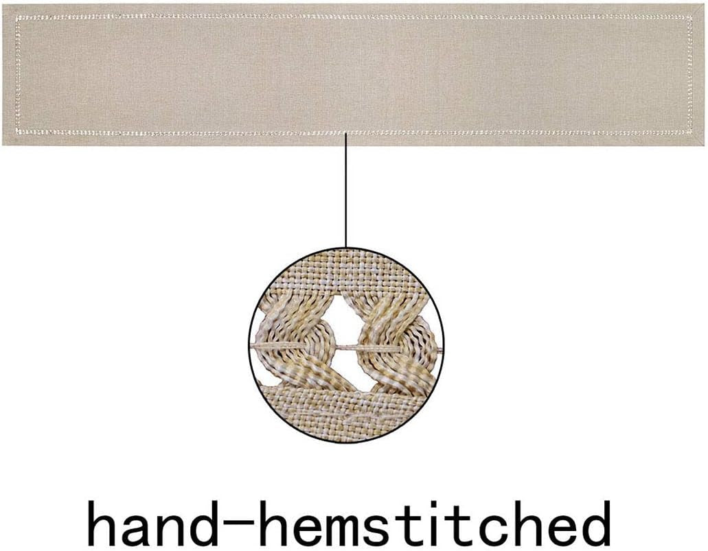 Handmade Hemstitched Polyester Rectangle Table Runners,Beige 14X72 Inch