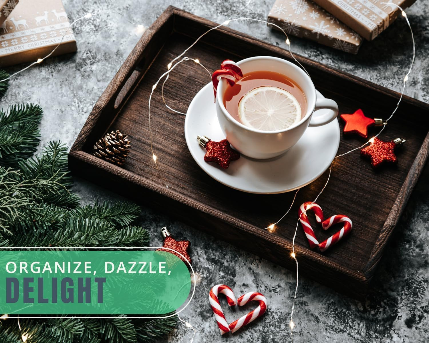 Serving Trays Set of 3 - Ottoman Wood Trays for Entertainment, Food and Decor - Rustic Farmhouse Distressed Wood Finish - Brown