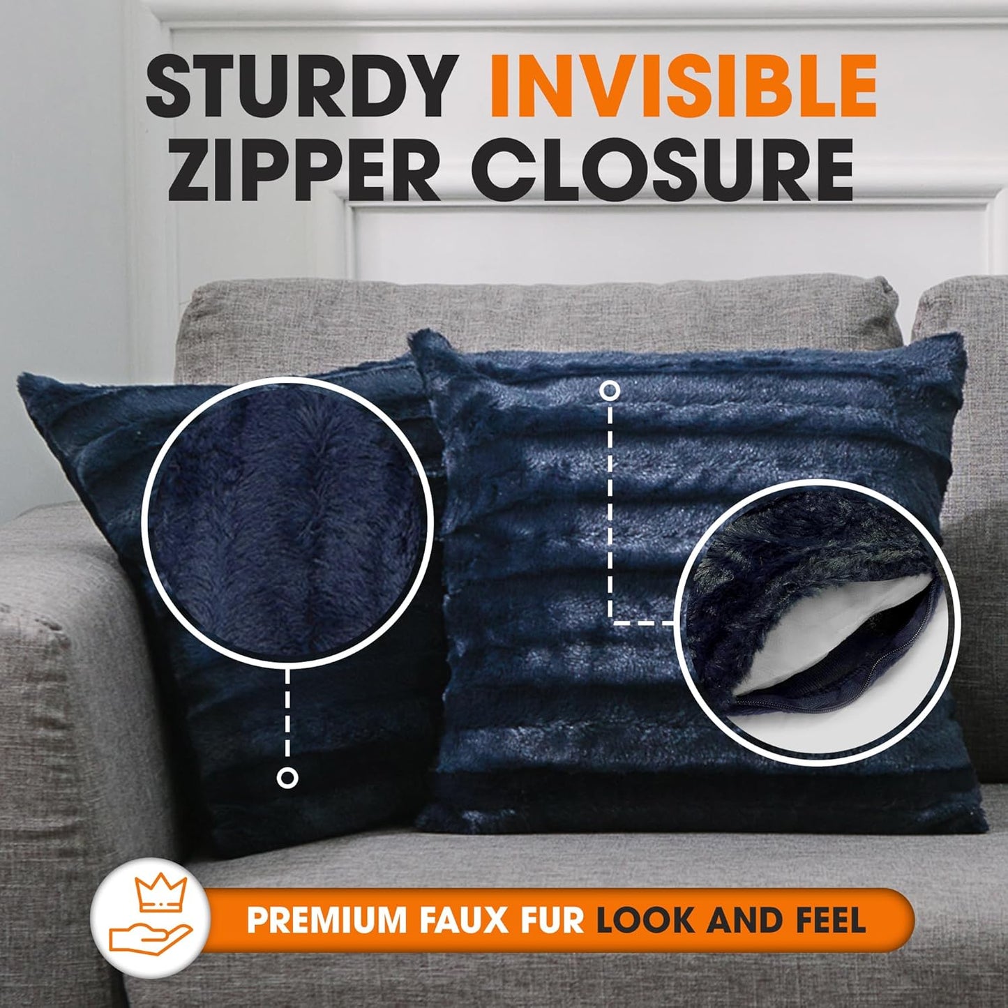 Faux Fur Throw Pillows - Decorative Pillows for Couch, Bed Throw Pillows, Blue Accent Pillows for Bedroom or Living Room Aesthetic, Set of 2 Furry Throw Pillows, 20" X 20"