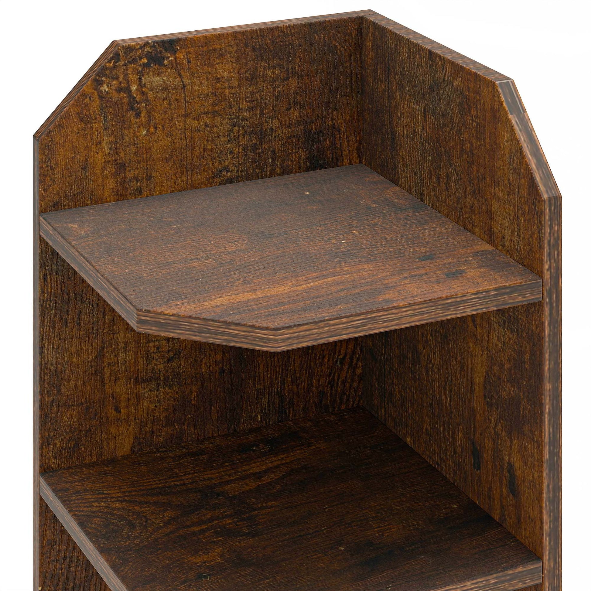 5-Tier Corner Shelf with 9 Cube, Wooden Display Bookcases Bookshelf with USB Ports, Brown