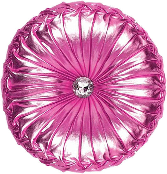 Tresshouse European round Throw Pillows, Soft Spandex Fabric Pumpkin Pleated Handmade Metallic Accent Circle Insert Cushion Diamond to Enhance for Sofa Bedroom Livingroom Couch Cover Chair Pink