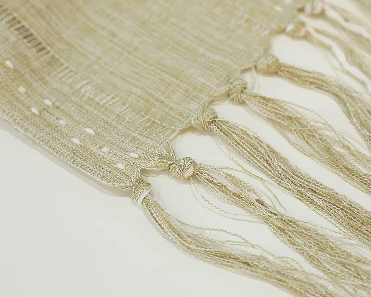 Rustic Linen Table Runner, Farmhouse Burlap Table Runners Hemstitched Long Table Runner Macrame Table Runners with Handmade Tassel Boho Burlap Runner for Dresser Party Dining Room Decor 13 X 70.8 Inch