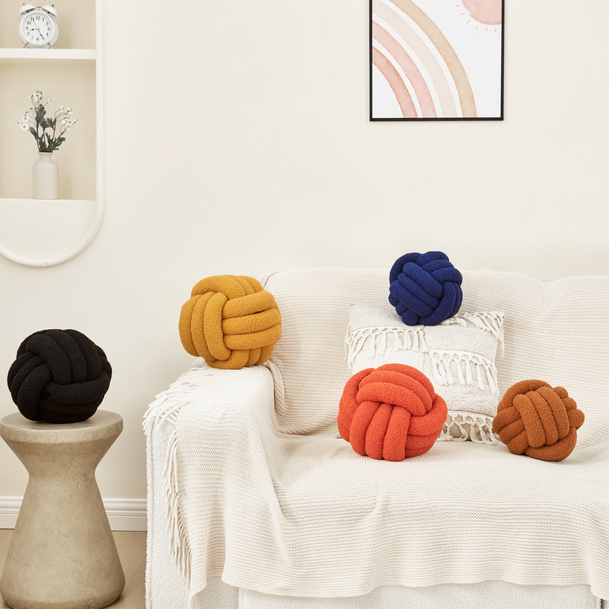 Knot Pillow Ball round Throw Pillows Home Decor Cushion Decorative Throw Pillows Lambswool Beige 8 Inch