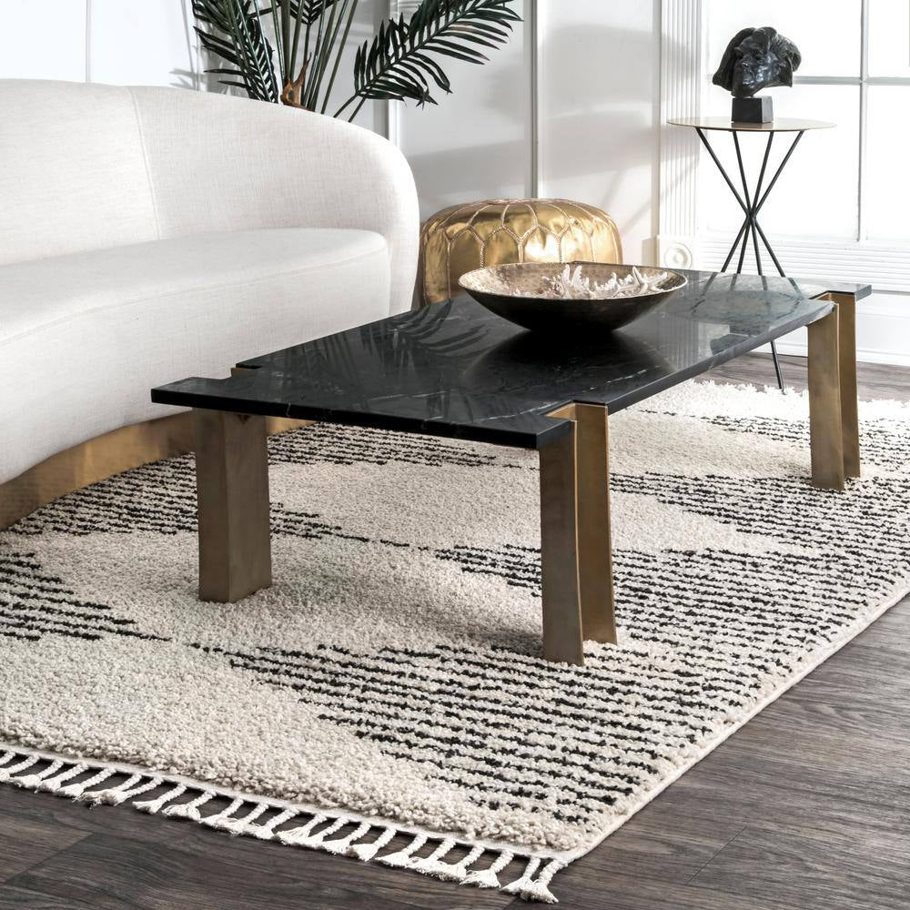 Bria Moroccan Diamond Shag Off-White 8 Ft. X 10 Ft. Area Rug