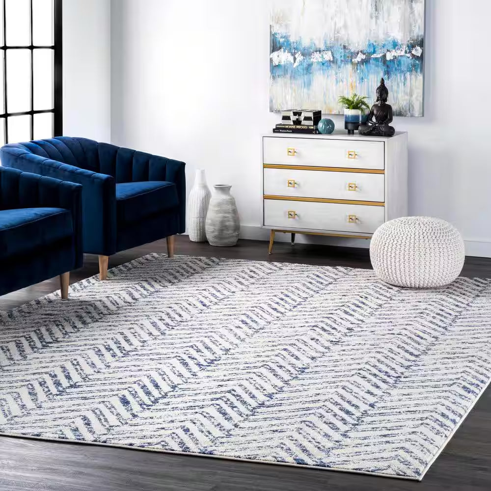 Rosanne Geometric Herringbone Blue 9 Ft. X 12 Ft. Area Rug