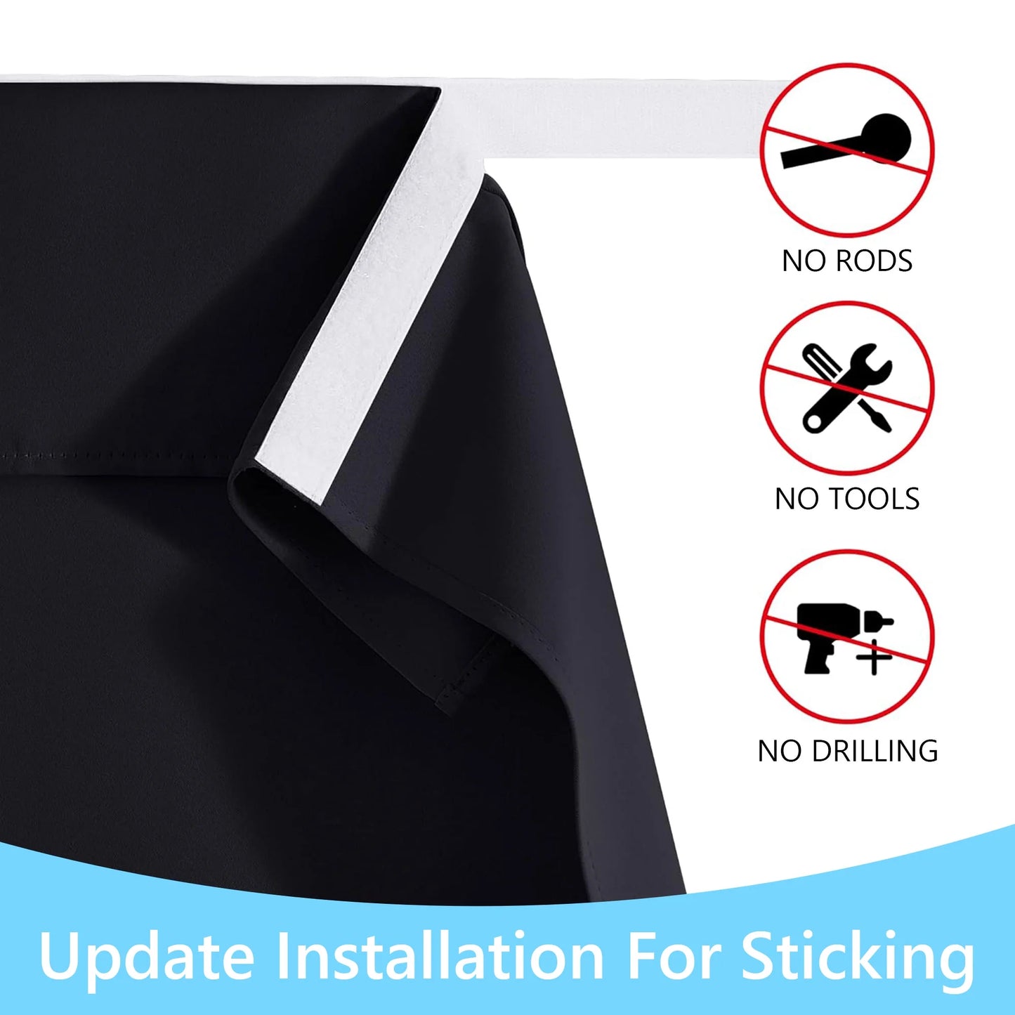 Blackout Curtains Privacy French Door Curtains No-Punch Insulated Curtains for Bedrooms Patios Tie Sun Shades 26 X 40Inch 2 Pcs Black