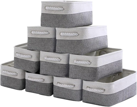 Storage Baskets 12X8X5 Inch 10 Pack Fabric Baskets Foldable Storage Bins Decorative Baskets Cloth Storage Baskets Storage Foldable Storage Bin with Rope