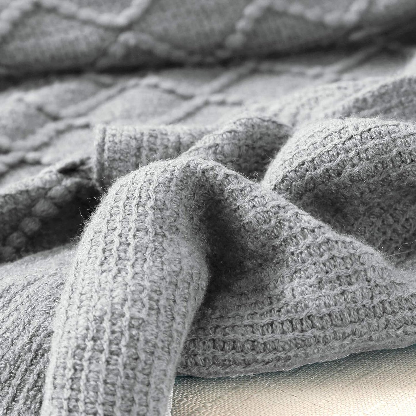 Grey Throw Blankets, Knit Throw Blanket, Boho Throw Blanket for Couch,Bed, Farmhouse Throw Blanket, Lightweight Woven Throw Blanket, Decorative Throw Blanket (50"X60")