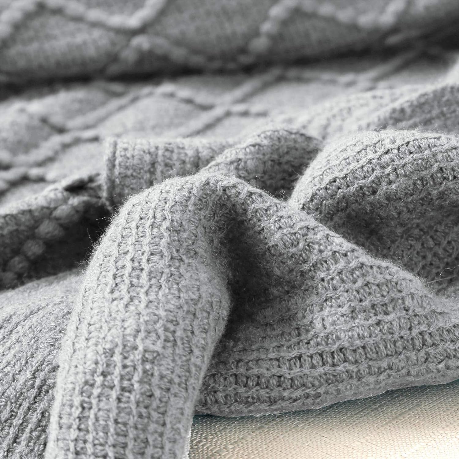 Grey Throw Blankets, Knit Throw Blanket, Boho Throw Blanket for Couch,Bed, Farmhouse Throw Blanket, Lightweight Woven Throw Blanket, Decorative Throw Blanket (50"X60")