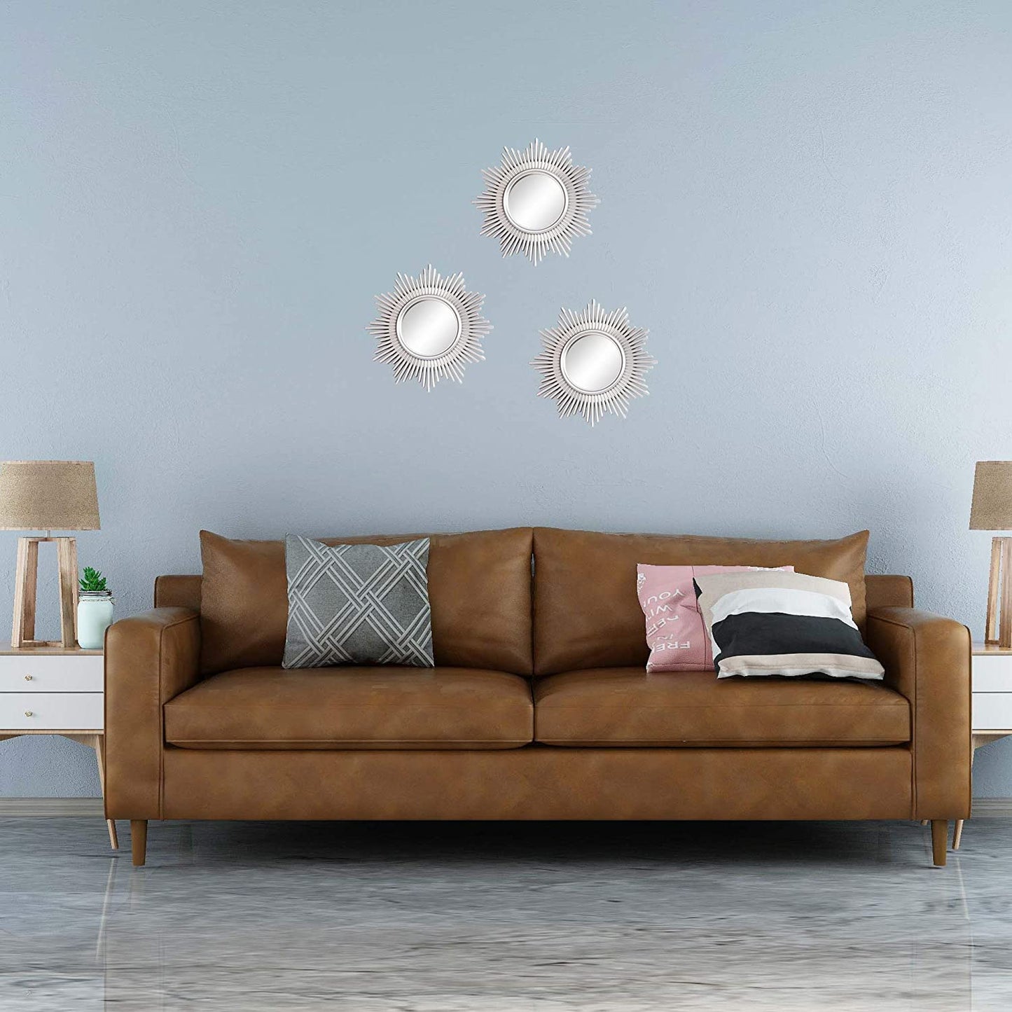 Small round Mirrors for Wall Decor Set of 3, Silver Sunburst Wall Decorations for Living Room Bedroom & Bathroom (MS013)